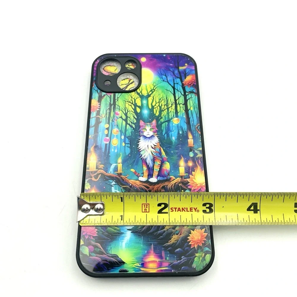 New iPhone 13 Colorful Fantasy Cat Forest Candle‎ Moon Phone Case